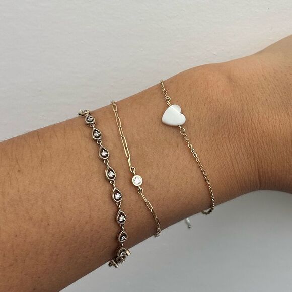 14k GF Yellow Gold Shell Heart Charm Bracelet Adjustable Size 6.5 - 8 - Picture 2 of 12